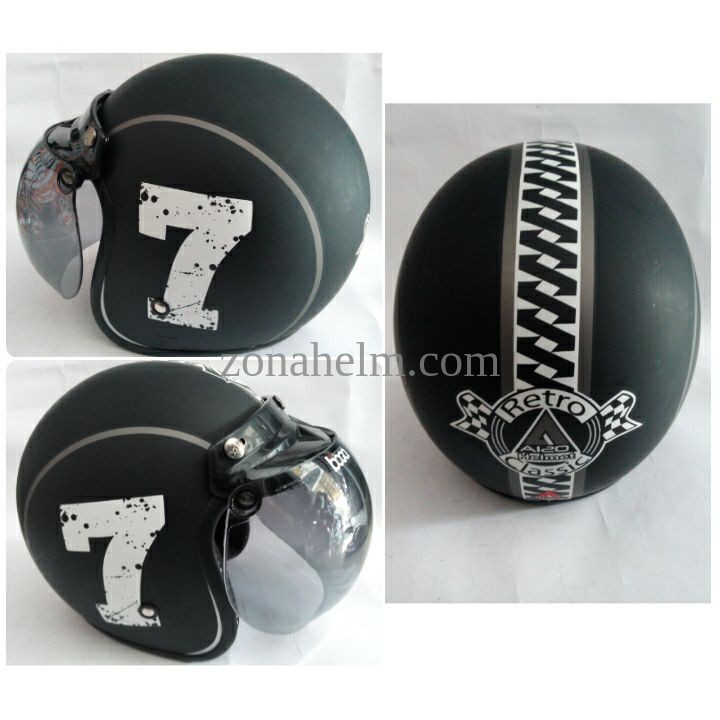 HM-1272 Helm Retro Sni Jpn Bogo Asli Motif Angka 7 Hitam J86Z Murah
