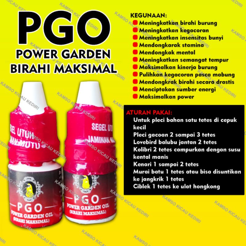 PGO VITAMIN PLECI POWER GARDEN OIL OBAT DOPING SUPLEMENT PENGGACOR BURUNG PLECI KOLIBRI CIBLEK