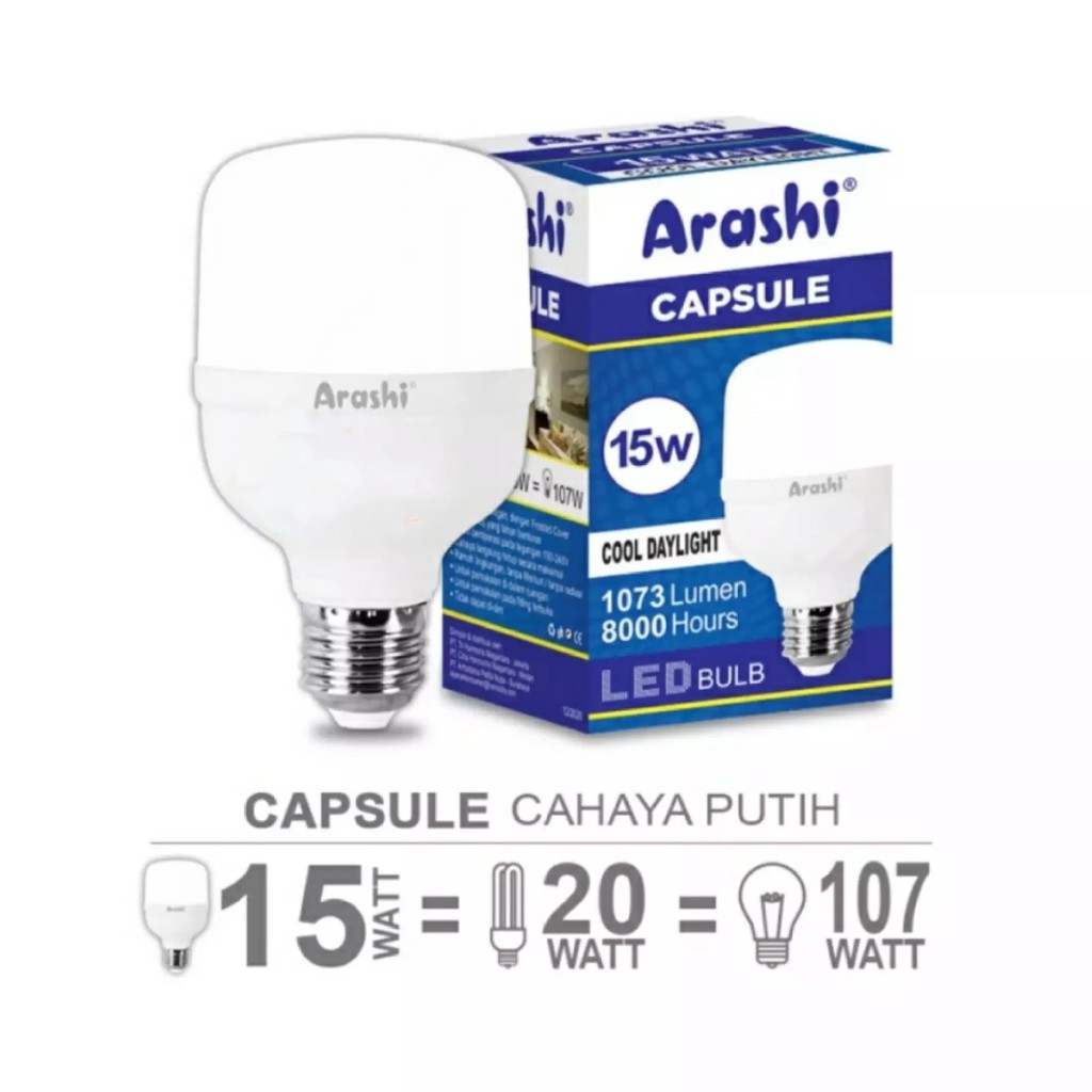 Lampu Led Arashi 15 Watt Garansi 1 Tahun / Lampu Arashi 15w / Lampu Bohlam 15 Watt / Lampu 15 Watt