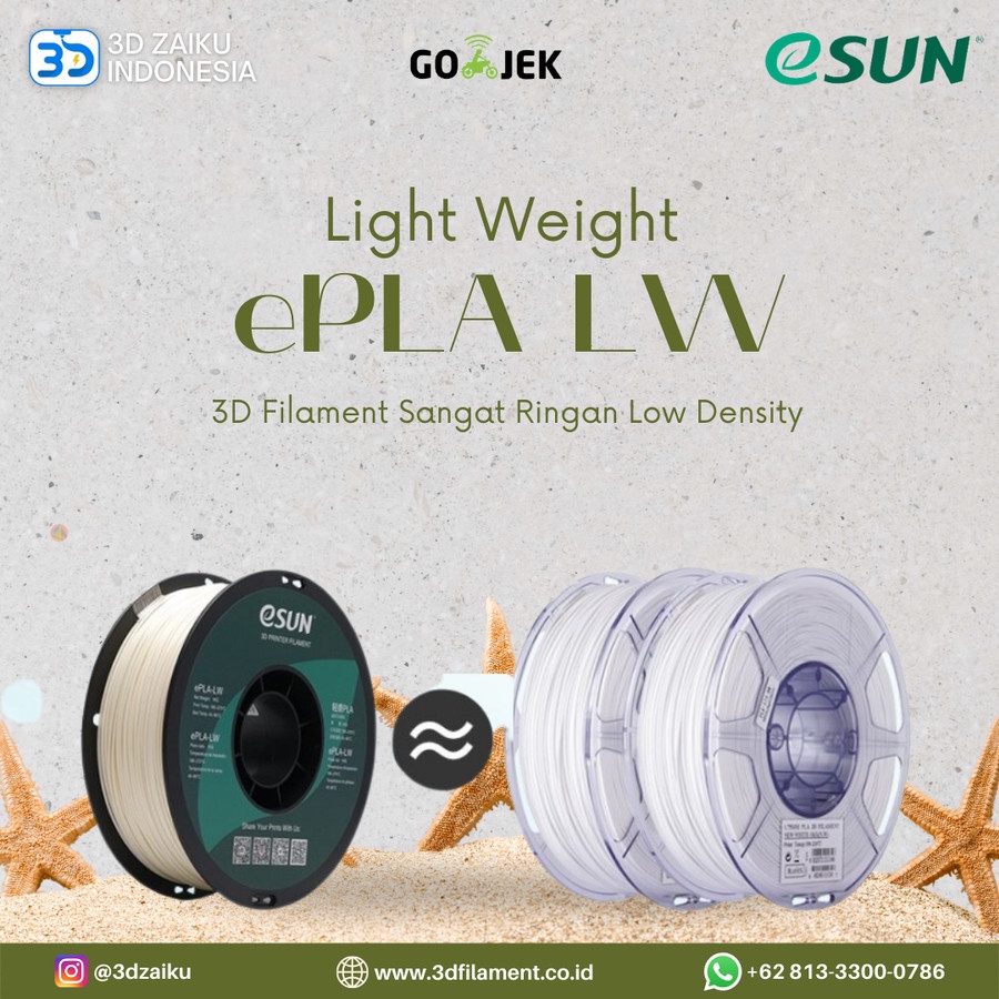 eSUN ePLA PLA LW Light Weight 3D Filament Sangat Ringan Low Density