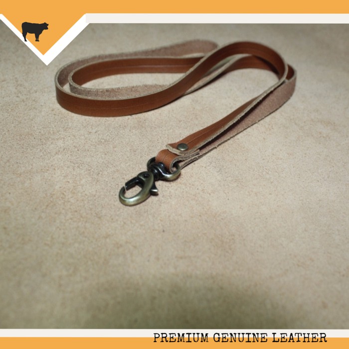 

TALI ID CAD NAME TAG KULIT ASLI WARNA BROWN TAN, LANYARD KULIT ASLI