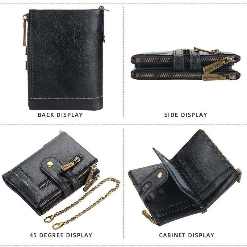 DOMPET LIPAT RANTAI WANITA KECIL BAELLERRY ORIGINAL KULIT WA483B5 SEOUL HITAM IMPORT KOREA PREMIUM SLOT KARTU UANG RESLETING KOIN BATAM BRANDED CEWEK MURAH REMAJA KEKINIAN SIMPLE TIPIS
