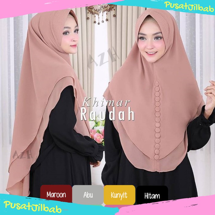 Hijab Jilbab Khimar Syari Ceruti Premium Raudah 2 Layer Kancing Murah