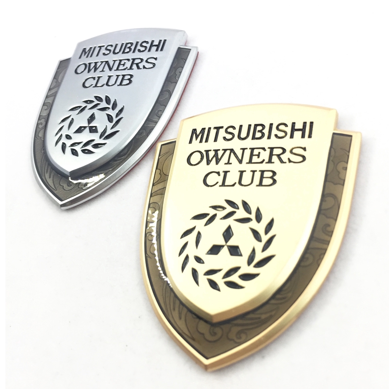 1pc Stiker Emblem Logo Mitsubishi Owners Club Bahan Metal Warna Emas Untuk Mobil Mitsubishi