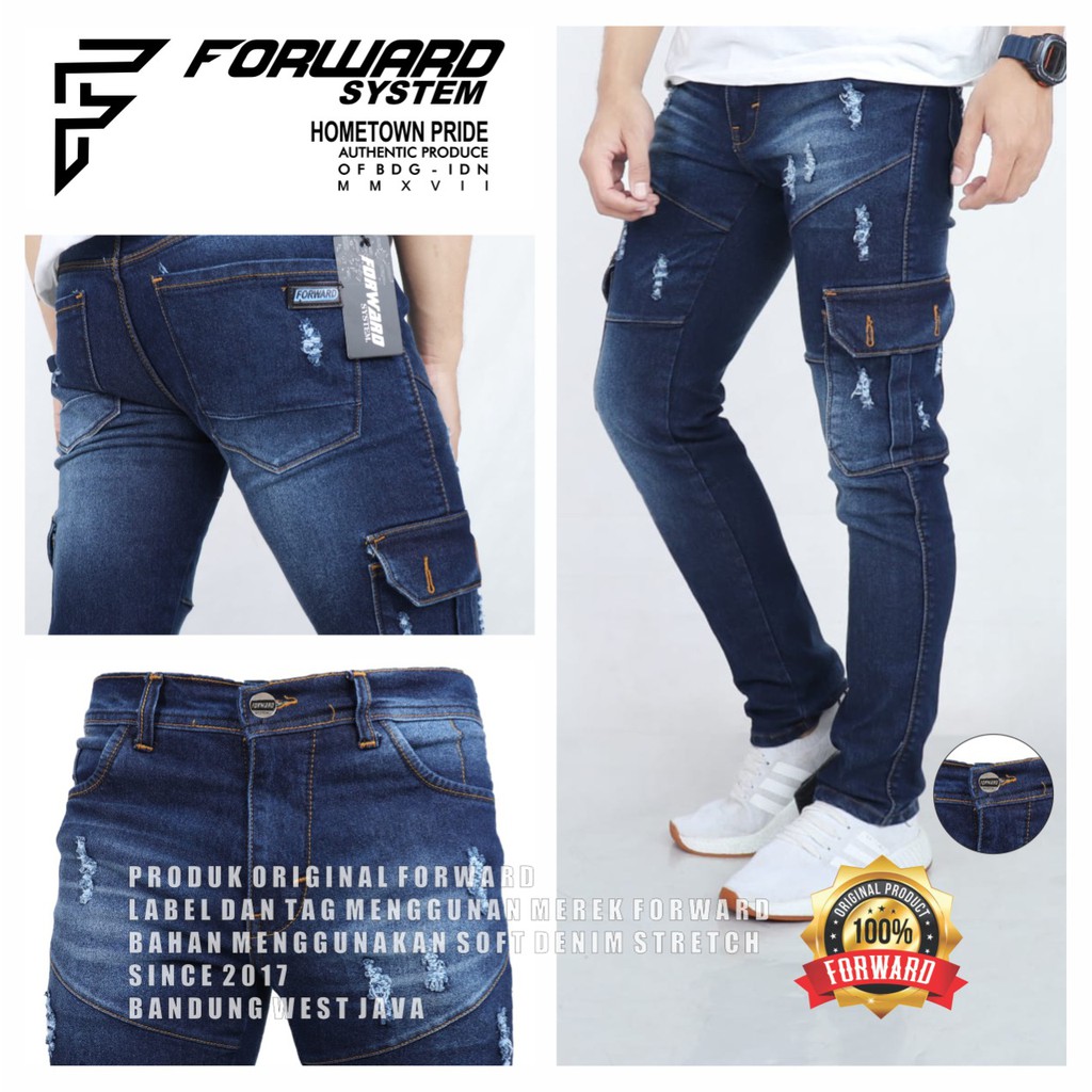 Celana Jeans Denim Cargo Slimfit Destroy Forward-Cod