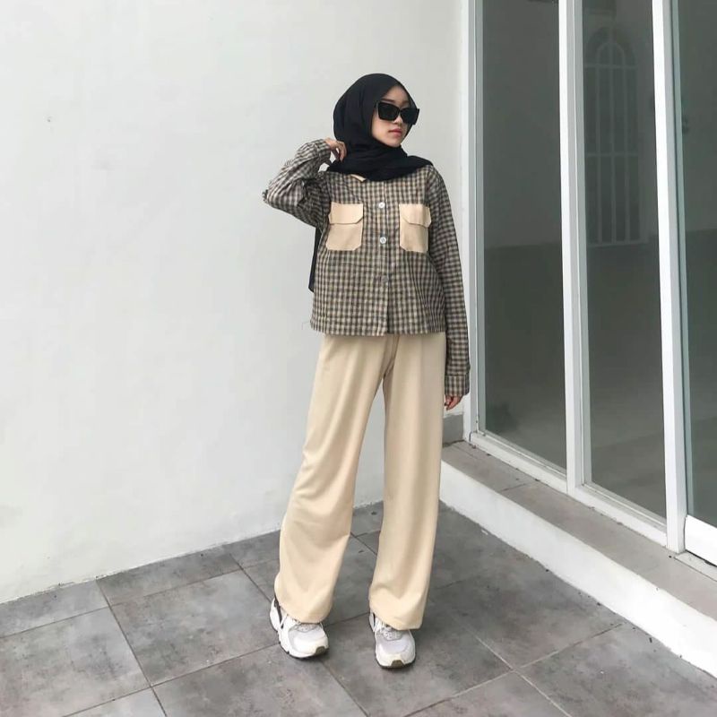 KEMEJA KOMBINASI TARTAN 2 SAKU / KEMEJA MURAH WANITA