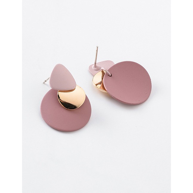 LRC Anting Tusuk Fashion Pink 925 Silver Needle Irregular Geometric Disc Earrings D42745