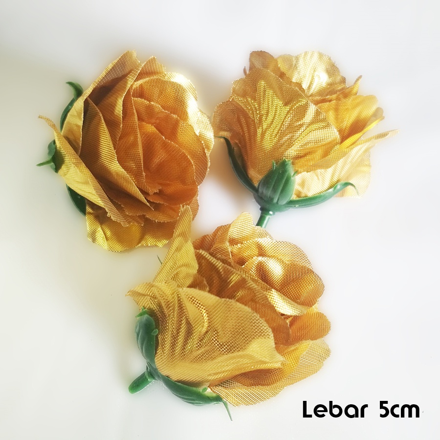 Bunga Plastik Mawar Kuntum Kelopak Rose Artificial Backdrop Dekorasi Seserahan Hantaran Mahar-A5-Emas5cm
