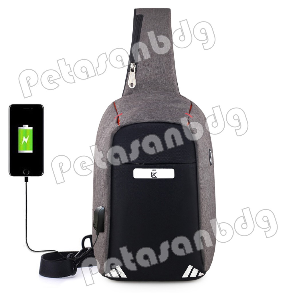 PTS -Tas Selempang Anti Maling Casual Anti Theft Slingbag With - Dark Grey Chest Bag