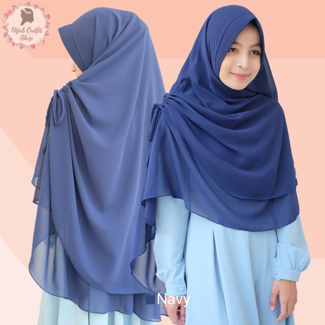 Khimar shafira, khimar syari 2 layer kerut samping