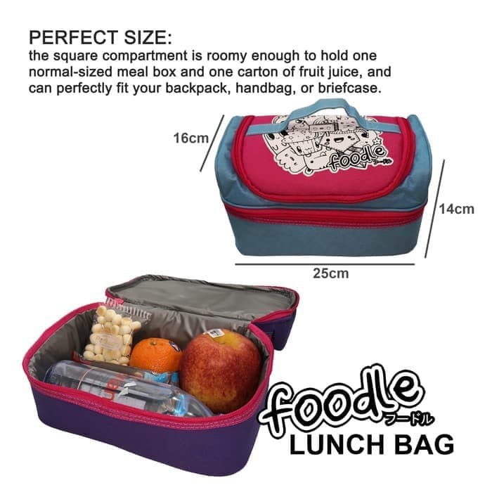 Lunch Bag LUNCH Box Kid Teen Foodle JAPAN Hot Cold 2 Compartment 2 Susun