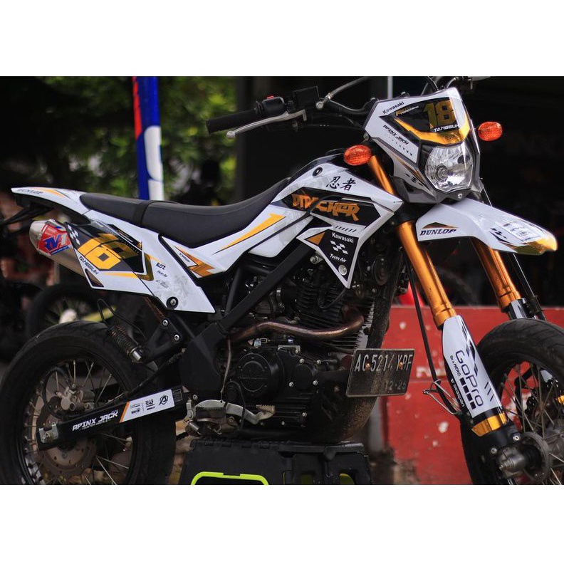 DECAL DTRACKER  KLX PUTIH HITAM GOLD CUSTOM DESAIN