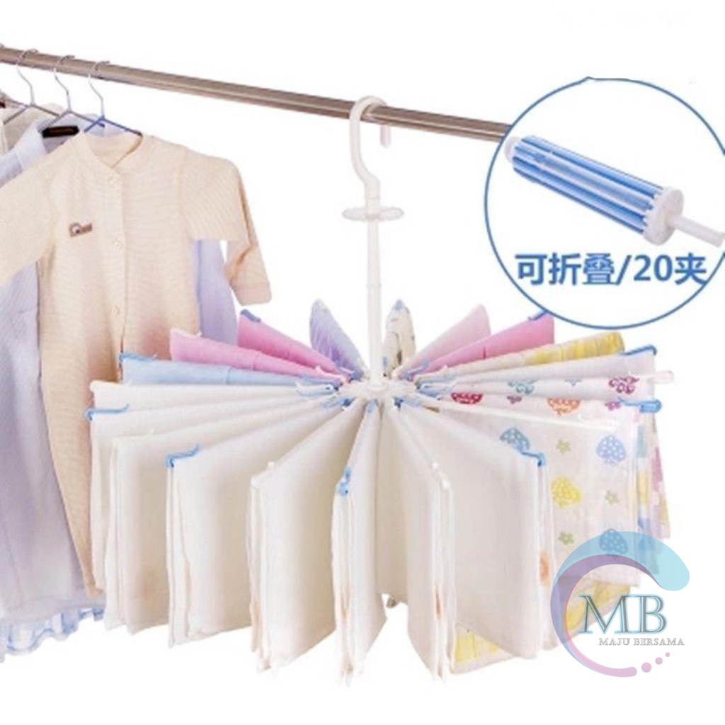 RT88 folding hanger gantungan jemuran baju bayi putar 360 derajat 20 stick pengait MB2941