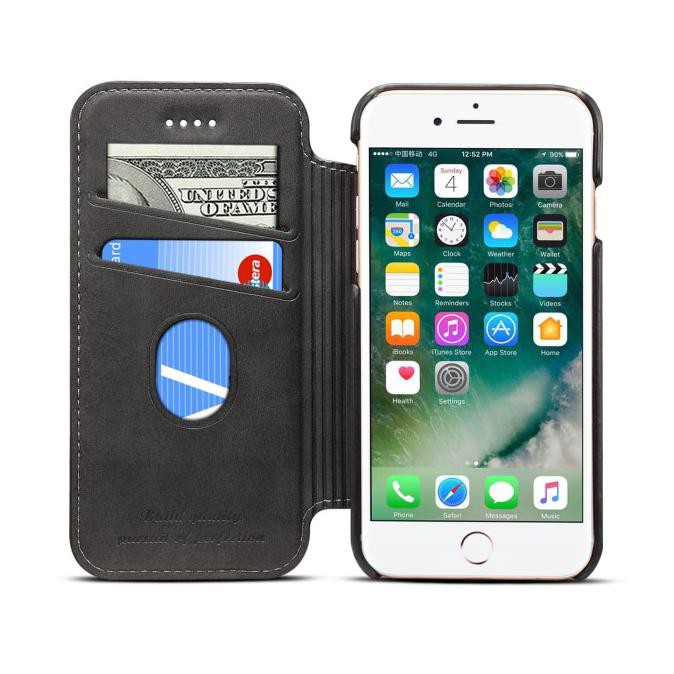 Terlaris Leather Flip Cover Iphone 8 / 7 / 6S / 6 / Se2 Se 2 Casing Kulit Case - Hitam Promo