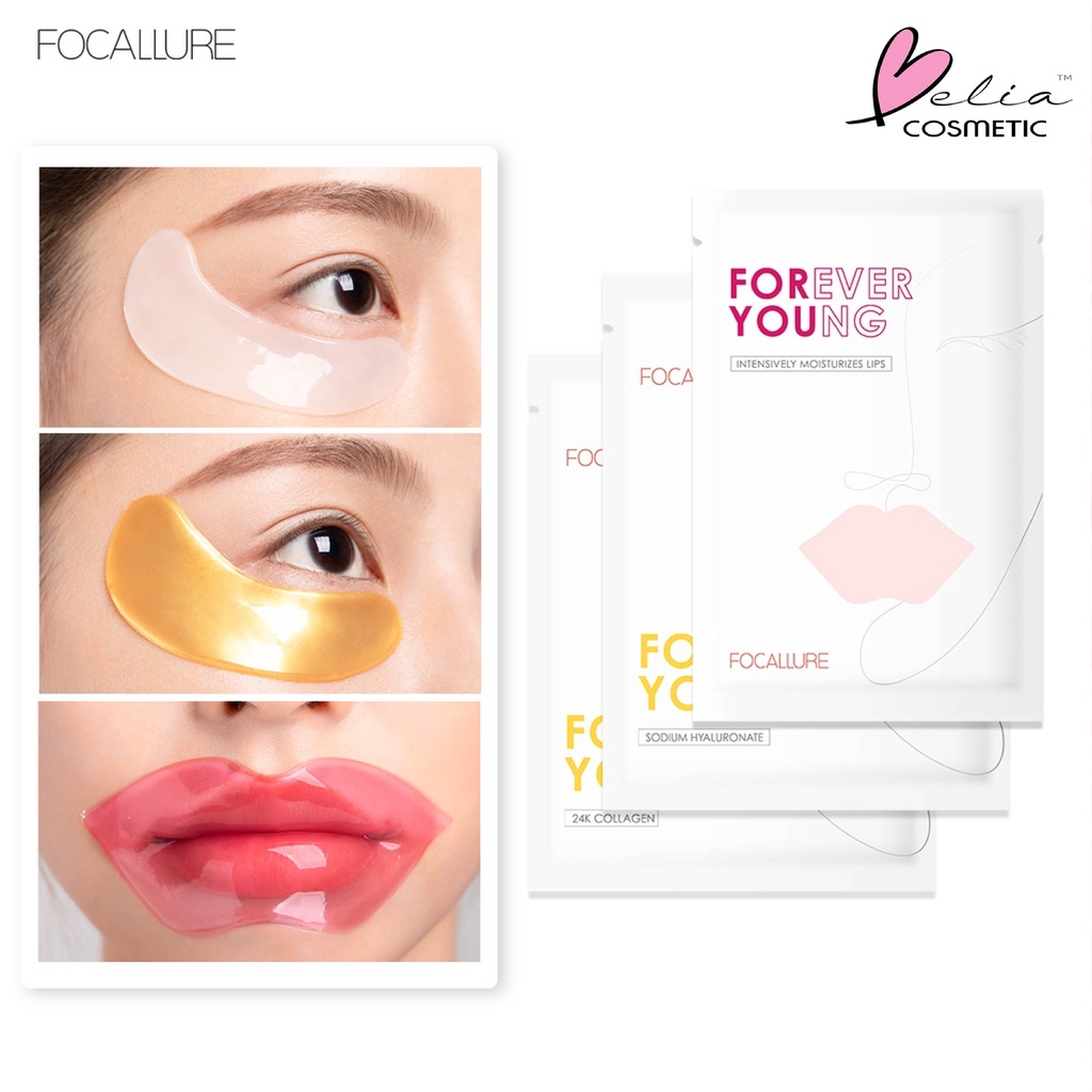 ❤ BELIA ❤ FOCALLURE Forever Young Collagen Crystal Hydra-Gel Eye Mask FASC01 FASC02 | 24K Gold Pure Luxury Eye Mask | Moisturizing Lip Mask | Vitamin E Cherry Lip Mask &amp; Eye mask Skin Care | BPOM