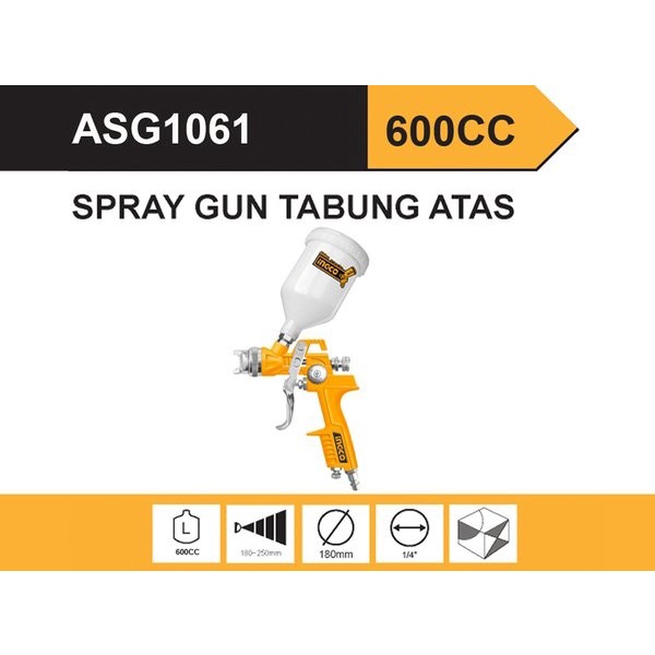 HVLP SPRAY GUN TABUNG ATAS 600 cc / SEMPROTAN ANGIN CAT INGCO ASG1061