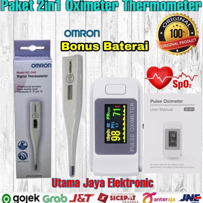 ( BISA COD ) Paket 2in1 Oximeter Pulse Thermometer Omron MC245 Original - SO-911 DISKON [Kode 1|Kode