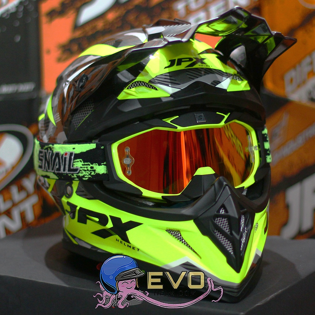 HELM JPX CROSS_FOX1 SERI X35 - FLUO YELLOW GLOSS + GOOGLE SNAIL (ONGKIR 2 KG) HELM JPX TERBARU