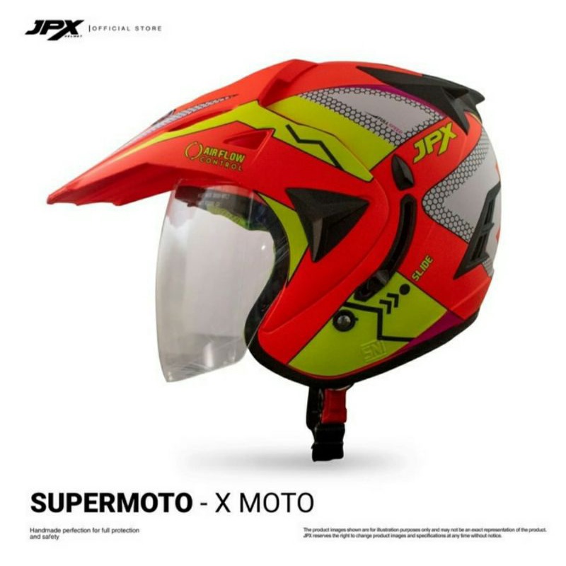 Helm JPX Supermoto Motif Moto X Red Fluo Doff | JPX Semicross Semi Cross X Moto X Red Merah Fluo