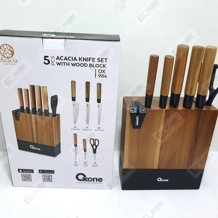 Oxone OX-984 Acacia Pisau Set Knife Set With Wood Block