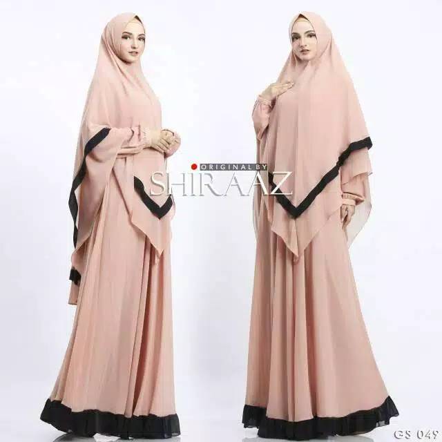 Gamis Muslimah Mewah Gaun Pesta Syari Shiraaz GS 049 Cream Hitam Busui Casual Dress