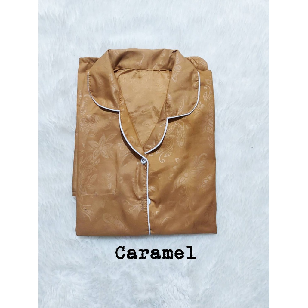 PEPOY SHOP Stelan Piyama Baju Tidur Tangan Panjang ( PP ) Embos Motif Wanita LD 104 Cm-CARAMEL