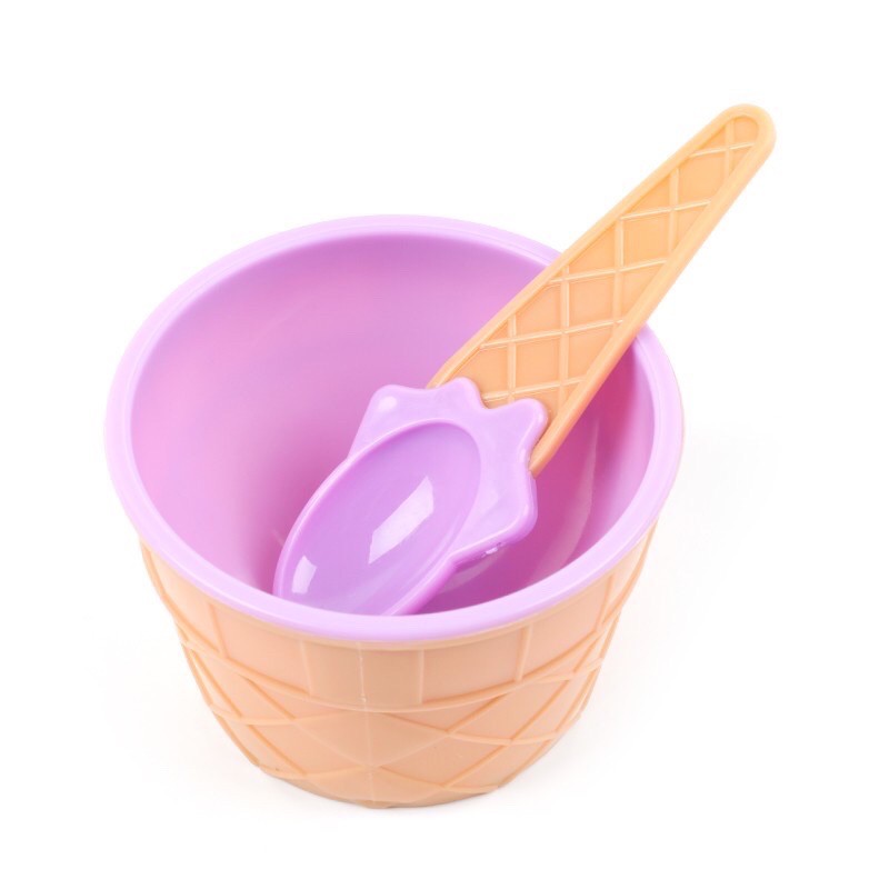 Mangkok Es Krim Mangkuk Cemilan Ice Cream Bowl Set Mangkok Sendok Plastik Cute Cone WARNA Lucu