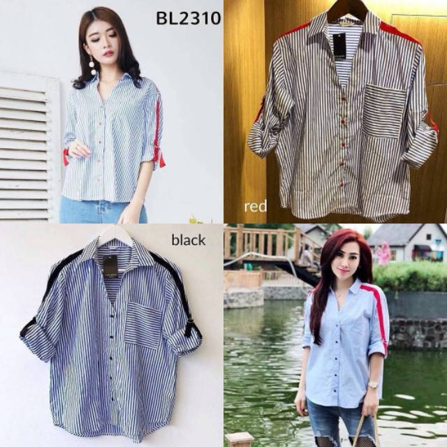 Baju Atasan Wanita Zara Stripe List Shirt