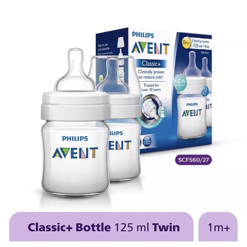 botol avent botol susu avent Philips Avent Clas+ Baby 2 Pcs 125ml Newborn Flow 0m+ SCF560-27 Putih