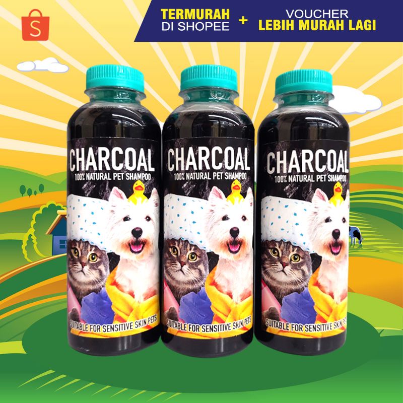 CHARCOAL 250 - Shampoo Arang Kucing Anjing Perawatan Kucing Kulit Sensitif Shampoo Obat Jamur Kutu Scabies Memperhalus Bulu Memperlebat