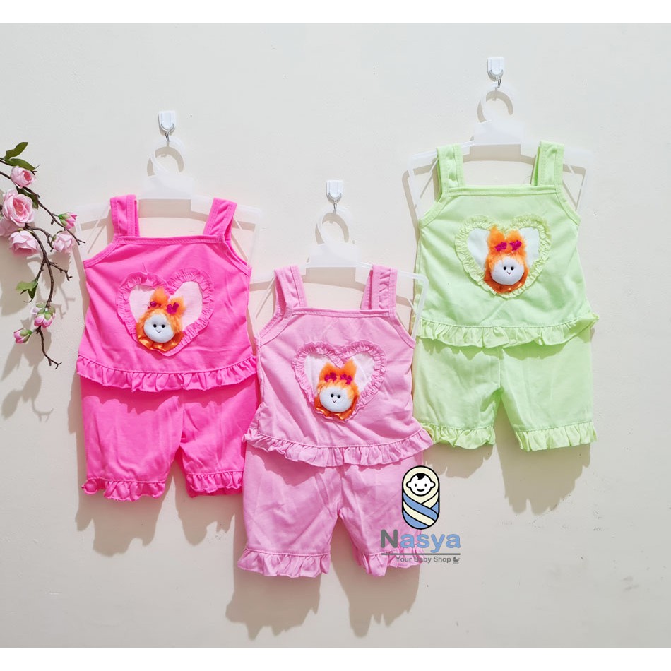 [N-048] Setelan Baju dan Celana Pendek Anak Perempuan dengan boneka Timbul