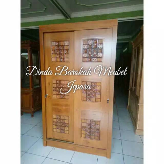  LEMARI  PAKAIAN MINIMALIS  2 PINTU SLIDING JATI SOLID Ukir 