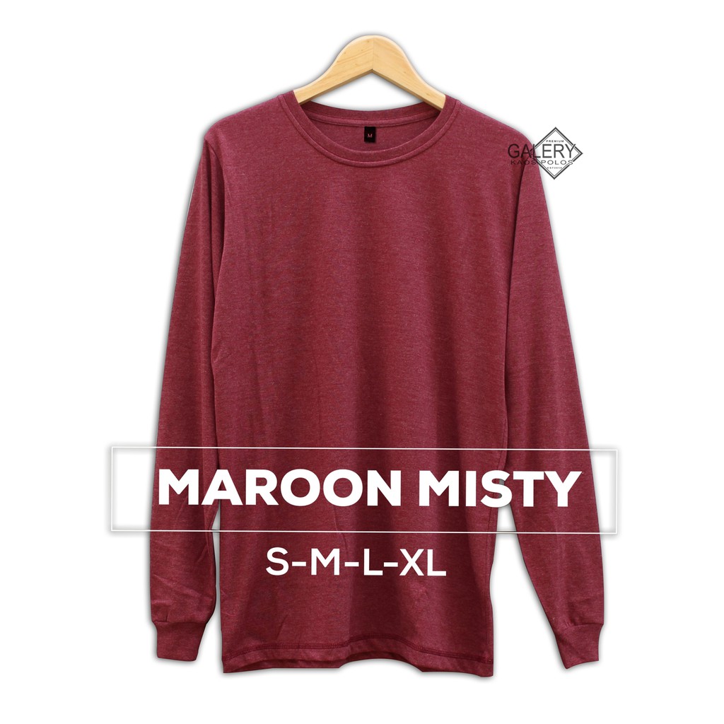 KAOS POLOS PRIA KATUN COMBED 30s LENGAN PANJANG / LONGSLEEVE WARNA MAROON / MAROON MISTY