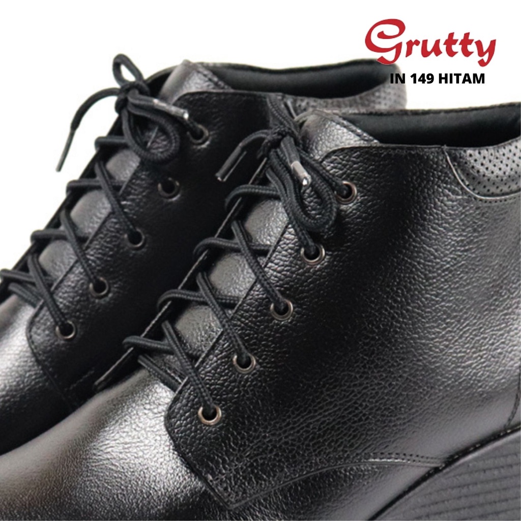 Sepatu Wanita Boots Grutty Hak Wedges Model Tali 36-40 Bahan Kulit Sapi Asli Warna Hitam