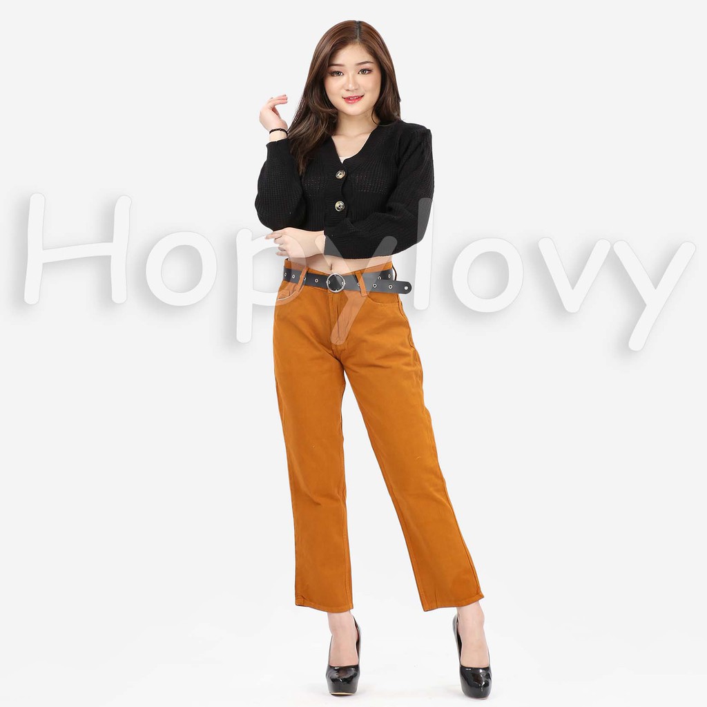 HOPYLOVY - Celana Jeans Boyfriend Wanita Polos Warna Faustine