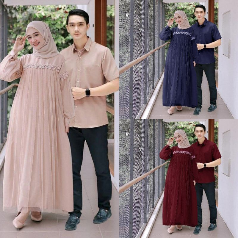 GAMIS COUPLE LEBARAN TERBARU KEKINIAN / COUPLE PASANGAN LEBARAN GAMIS TERBARU KOMBINASI RENDA / COUP