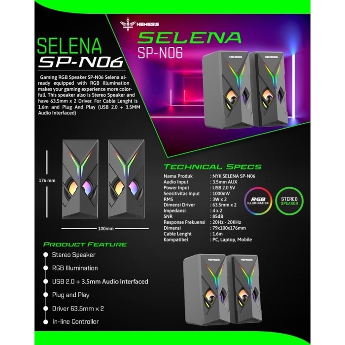 Speaker Gaming 2.0 Stereo RGB NYK Nemesis SP-N06 SELENA