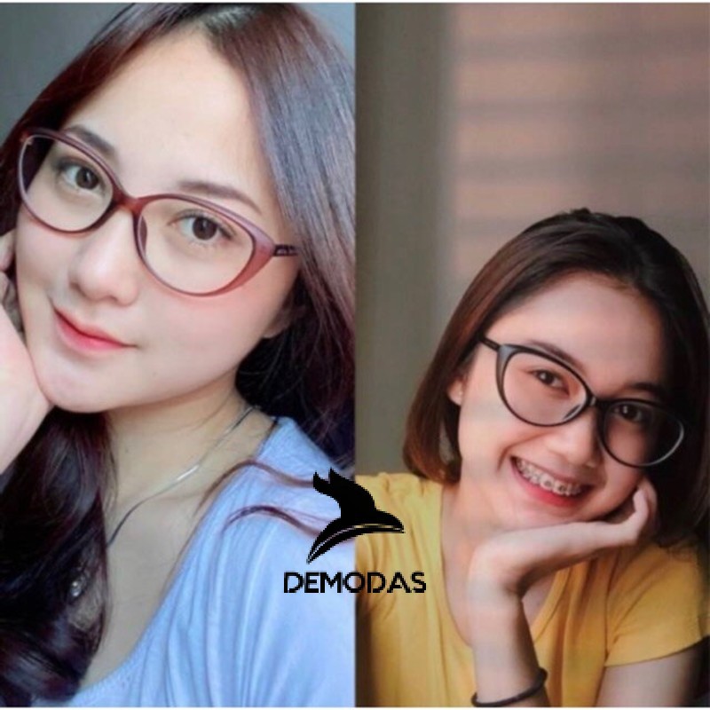 Demodas KACAMATA CAT EYE Wanita Fashion Lensa Bluecromic Photocromic Blueray AntiRadiasi Normal Minus cateye DG605