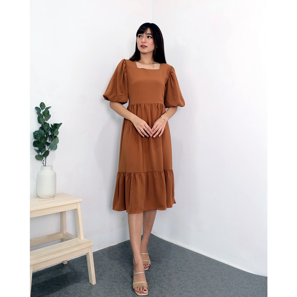 IL - Dinar Puff Dress Korea Vintage Terusan / Dress Wanita Puff Ruffle Korean Style