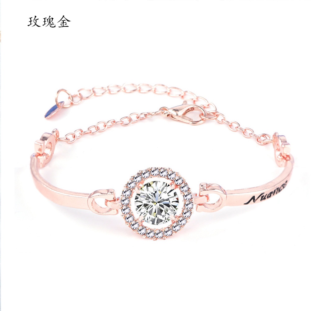 Gelang Wanita Desain Tulisan Hias Zircon + Berlian Gaya Korea Untuk Pesta