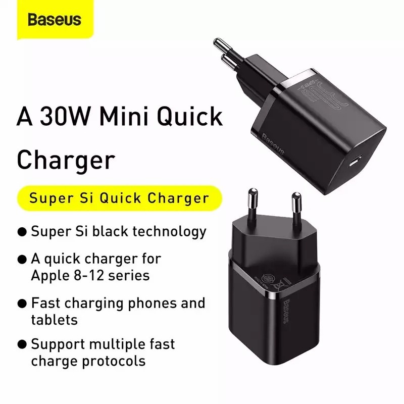 Baseus Original Adaptor Charger Super Si Pro 30W 3A Super Fast Charging Type C PD Quick Charge Kepala Casan Ori Iphone Samsung