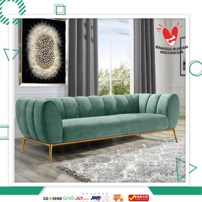 SOFA RETRO TERBARU KAKI BESI FINISHING GOLD SOFA KAIN BLUDRU LIMITED
