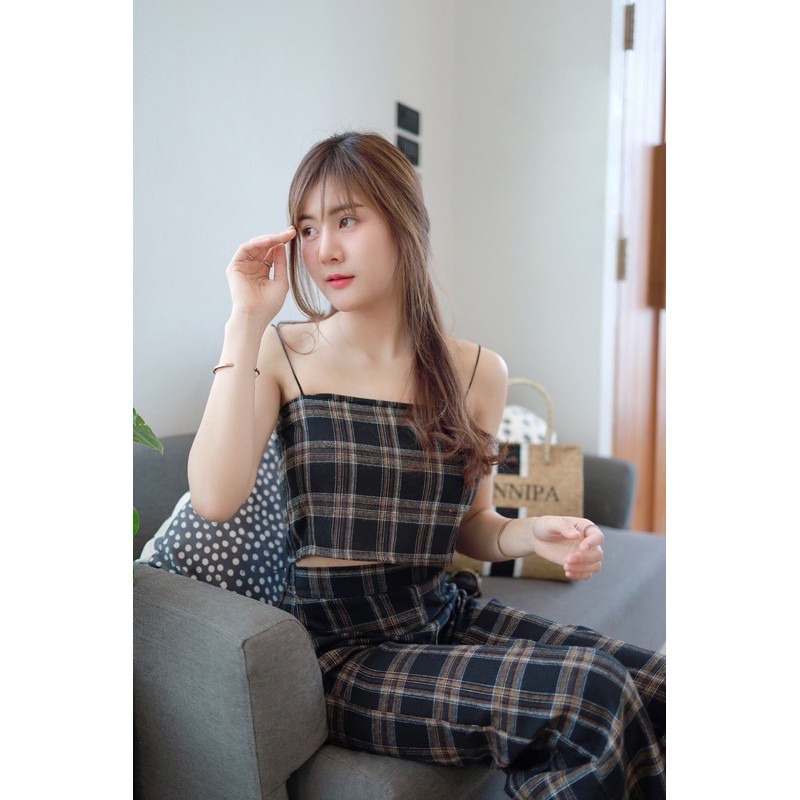 BEFAST - ZEC OOTD Wanita Setelan YUNEE / Set Honey / One Set Kotak-Kotak Panjang Tanktop / Set Atasan Tanktop+Celana Panjang / Baju Setelan wanita 2021 / Setelan Atasan Tanktop / One Set Celana Tanktop Wanita Terbaru / Set Kekinian Terbaru Pakaian Wanita