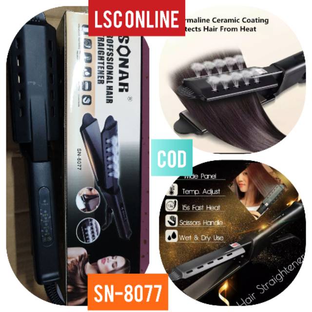 Alat Catokan Rambut SONAR Profesional Rebonding Suhu Wet And Dry Hair Straightener Sn 8077