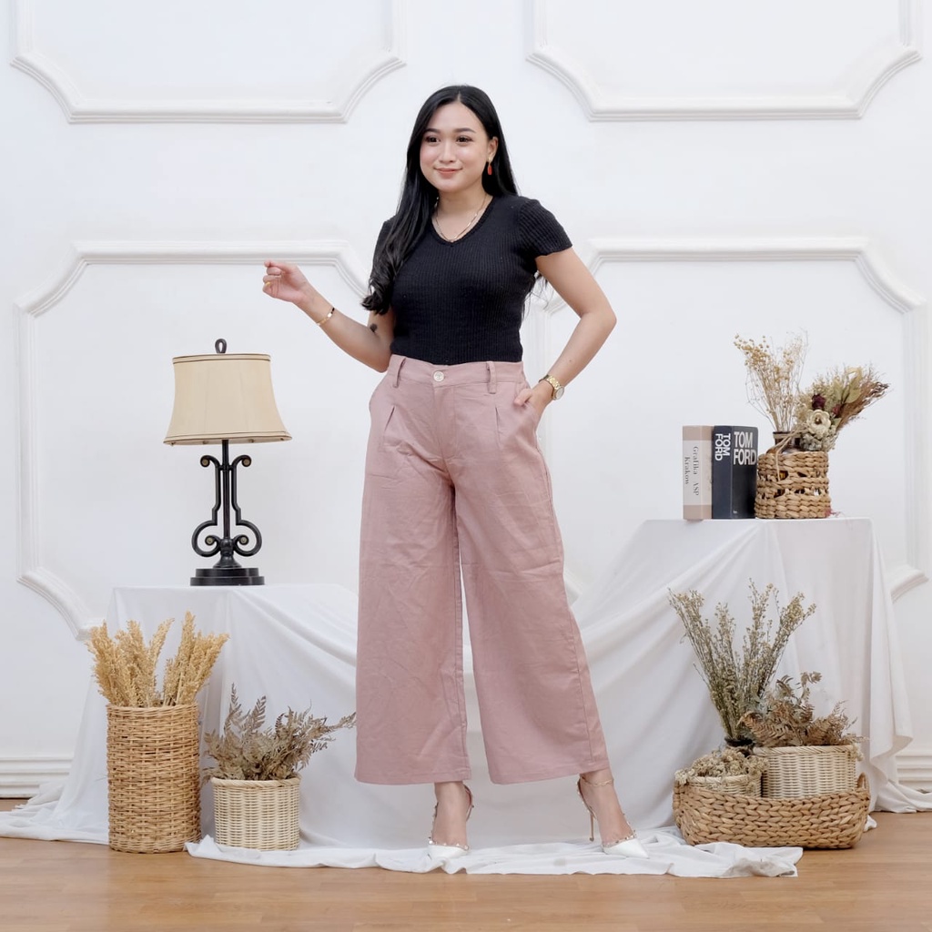 Celana Kulot Linen Wanita Celana Wanita Kulot High Waist Kulot Linen