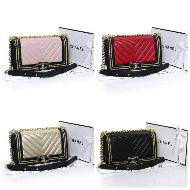 Tas Chanel Boy Chevron Braid & Gold Tone Metal 8898