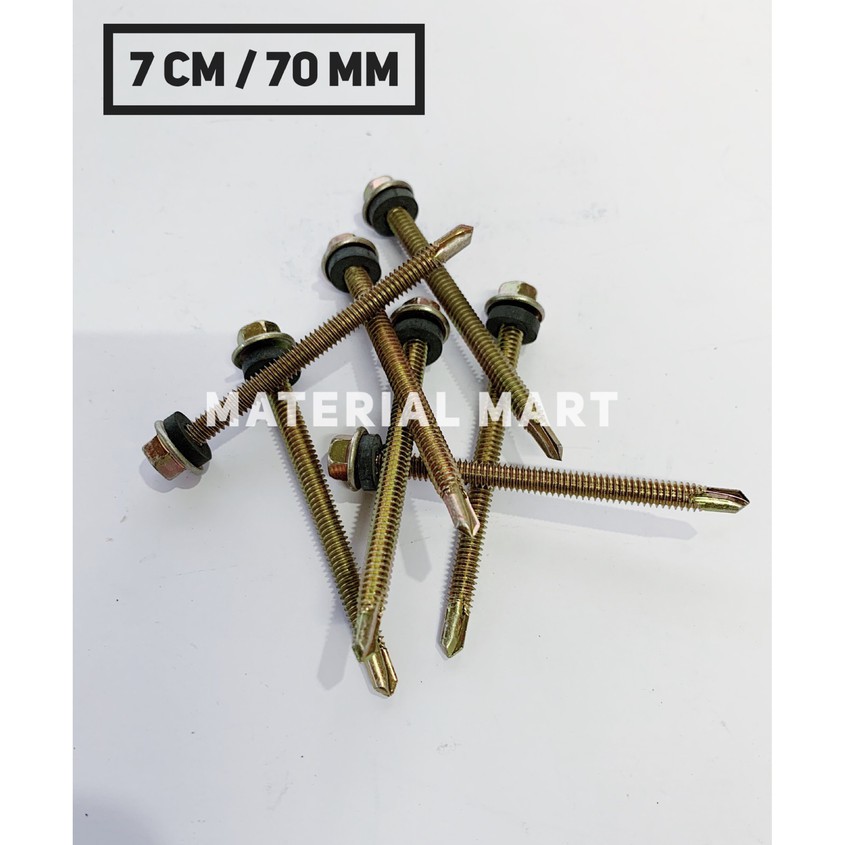 (1 PC) Skrup Roofing 70mm | Baut Roofing 7CM | Baut Kuning 70 mm | 7 CM | Material Mart