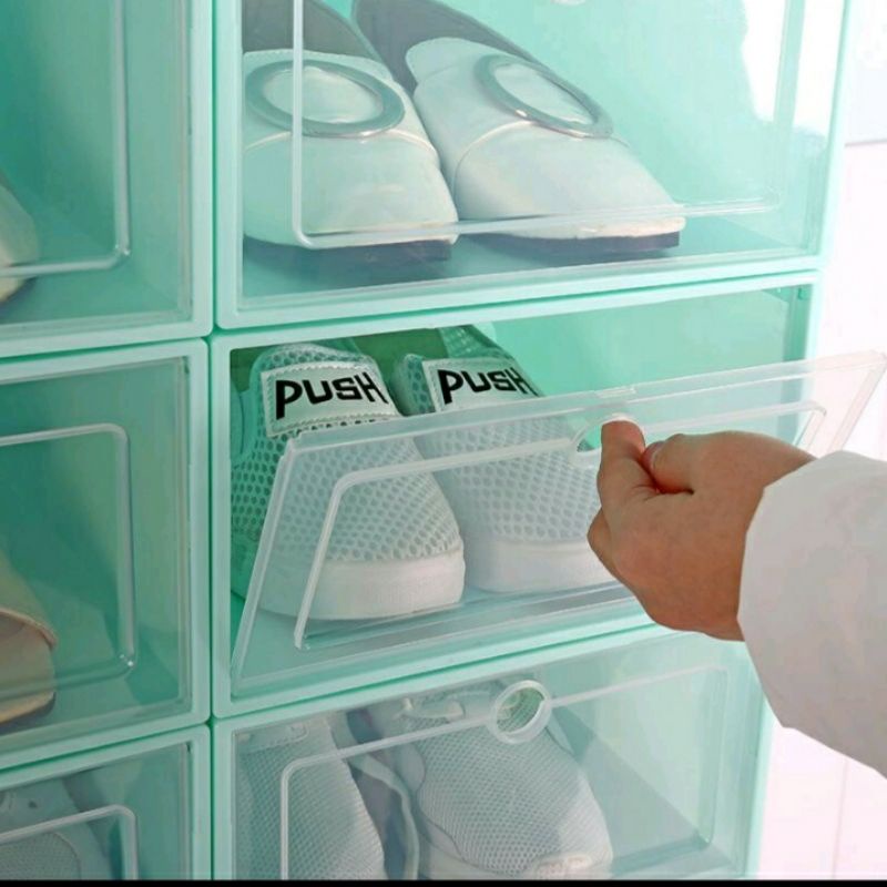 Kotak Tempat Sepatu Lipat Transparan Tebal Shoes Storage Box Organizer Rak Sepatu Plastik Susun warna