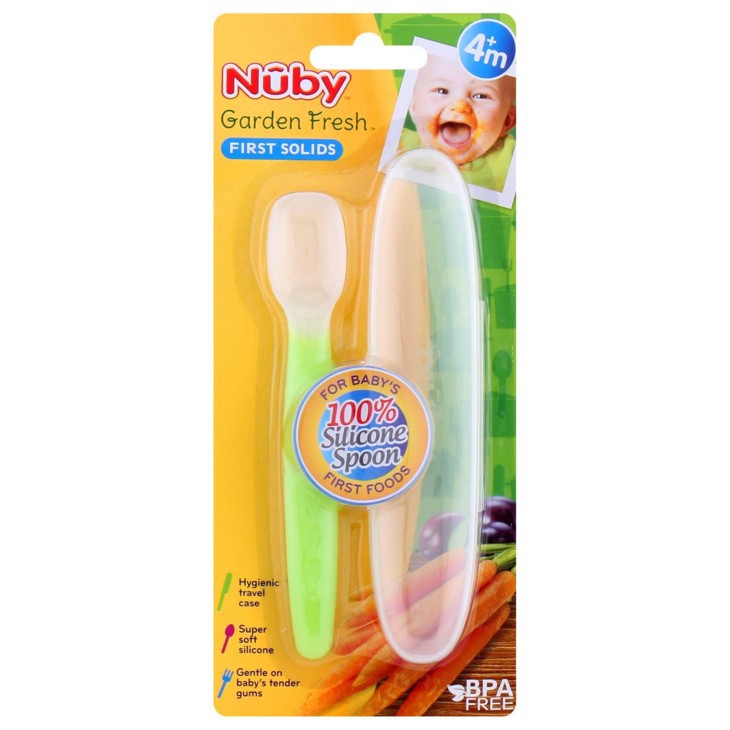 Nuby Garden Fresh Silicone Spoon With Case NB162 - Sendok Silikon Anak