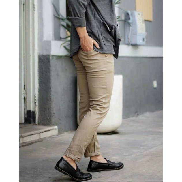 CELANA CHINO Panjang pria Slimfit KERJAHARIAN Santai Casual Formal Hitam Abu Cream Mocca Size 27-38